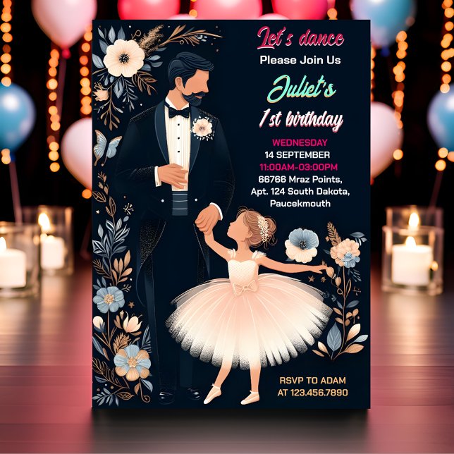 Convite Balé Rosa Tutu Chic Girls Ballerina primeiro anive (Criador carregado)