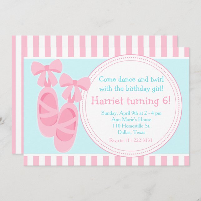 Convite Balé Slippers Ballerina Festa de aniversário (Frente/Verso)