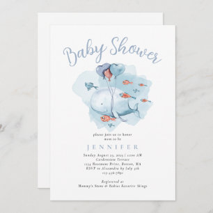 Convite Baleia Aquarela Sob O Chá de fraldas Marítimo Invi
