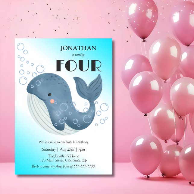 Convite Baleia Azul, Simples, Fora de Aniversário (Criador carregado)