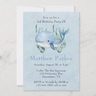 Convite Baleia Azul Sob A Festa de aniversário Do Garoto D