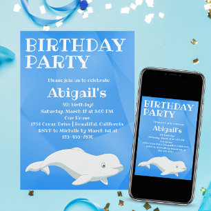 Convite Baleia Beluga Azul e Oceano Ártico Branco Anivers