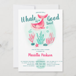 Convite Baleia-branca sob o chá de fraldas de aquarela
