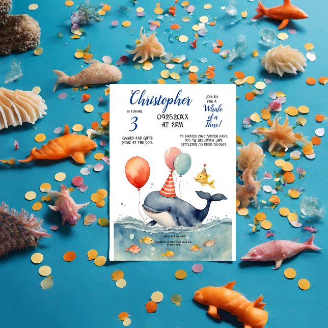 Convite Baleia Fofa de Aniversário do Time Boy (Criador carregado)