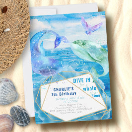 Convite Baleia Oceânica de Aquarela Qualquer Idade Anivers