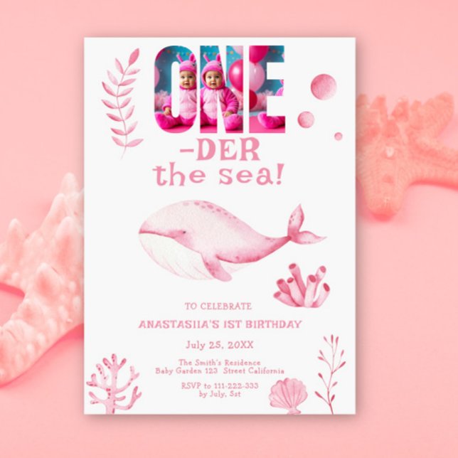 Convite Baleia Rosa Debaixo Do Mar 1º Aniversário  (Criador carregado)