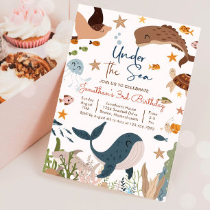 Convite Baleia Tubarão Tartaruga Vida Marinha Aniversário 