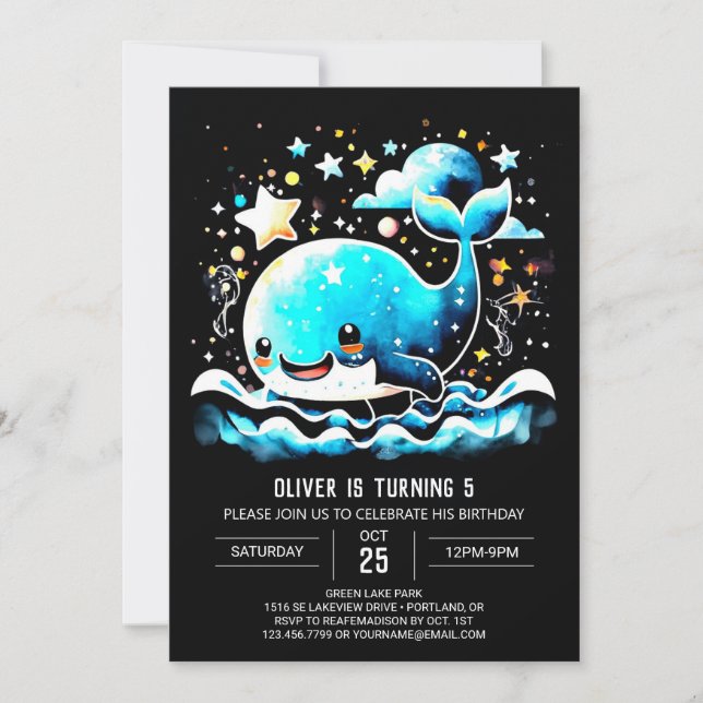 Convite Baleia Whimsso Ondas de Aniversário (Frente)