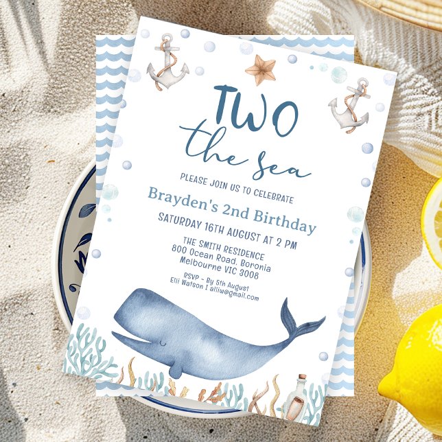 Convite Baleias Azuis Dois segundos aniversários Do Mar (Editable Two the Sea 2nd Birthday Party Invitation Whale Sea Life 2nd Birthday Invite,
Under the Sea)