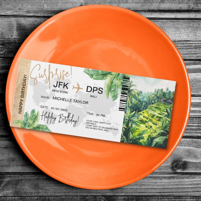 Convite Bali Retreat Surprise Birthday Boembarque Pass (bali yoga retreat surprise boarding pass trip ticket)