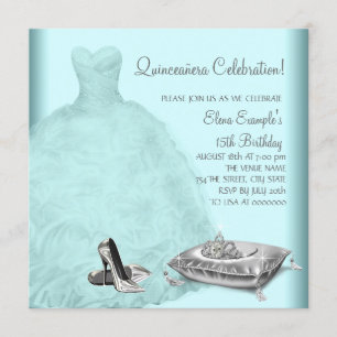 Convite Ball Gown High Heel Calçados Teal Blue Quinceanera