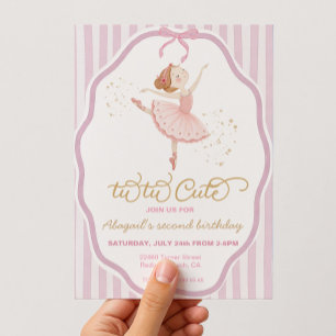 Convite Ballerina 2º aniversário listras no tu-tu fofo