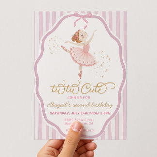 Convite Ballerina 2º aniversário listras no tu-tu fofo