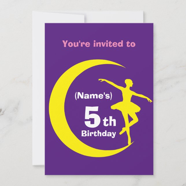 Convite Ballerina 5 Birthday-add name (Frente)