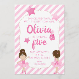 Convite Ballerina Aniversário com listras cor-de-rosa