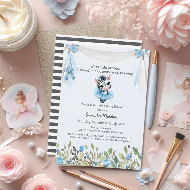 Convite Ballerina Baby Girl Chá Tutu Excitou Zebra (Criador carregado)