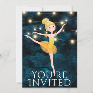 Convite Ballerina balé Azul e Amarelo Aniversário