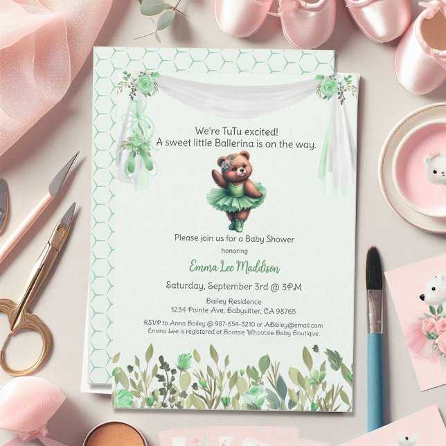 Convite Ballerina Bebê Menina Chuveiro Tutu Urso Teddy Ele (Criador carregado)
