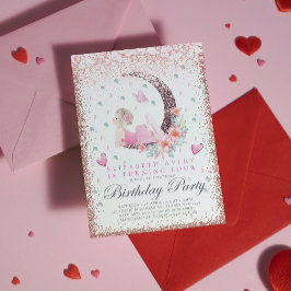 Convite Ballerina Birthday Moon Pastel Rosa Glitter