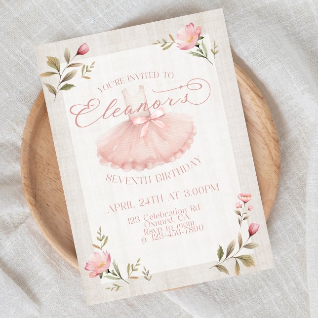 Convite Ballerina Birthday, Tutu, Pink Tutu, Rapariga Aniv (Criador carregado)
