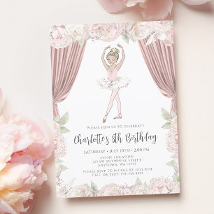 Convite Ballerina Blona Rosa Elegante Aniversário