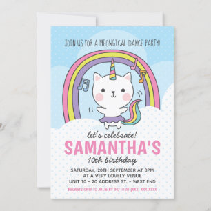 Convite Ballerina Caticorn Cat Unicorn Party