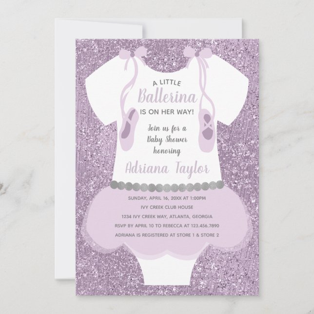 Convite Ballerina Chá de fraldas Invitation, Purple (Frente)