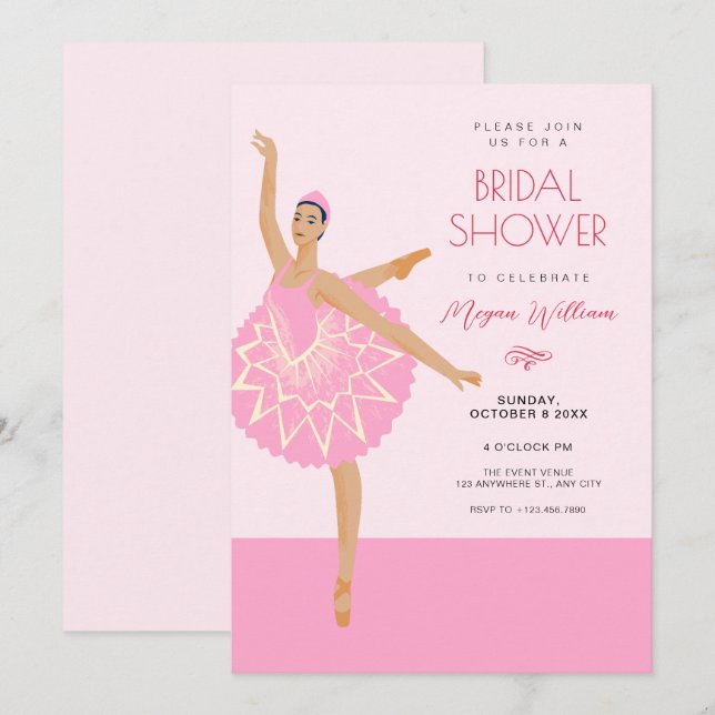 Convite Ballerina cor-de-rosa, balé de dança (Frente/Verso)