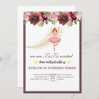Convite Ballerina Dancer| Balé Floral Rosa Aniversário