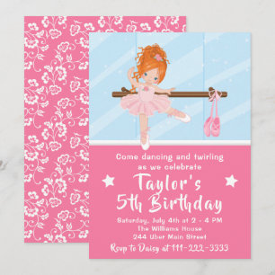 Convite Ballerina de Cabelo Vermelho no Aniversário de Tut