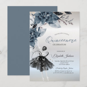 Convite Ballerina de Flores de Inverno Quinceanera Prata