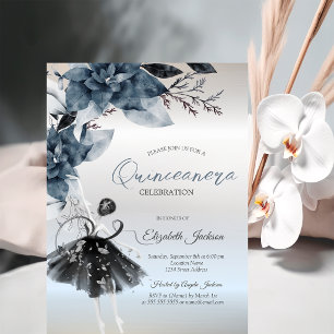 Convite Ballerina de Flores de Inverno Quinceanera Prata