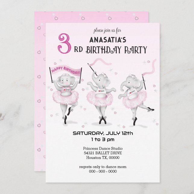 Convite Ballerina Elephant Dance Considerando (Frente/Verso)