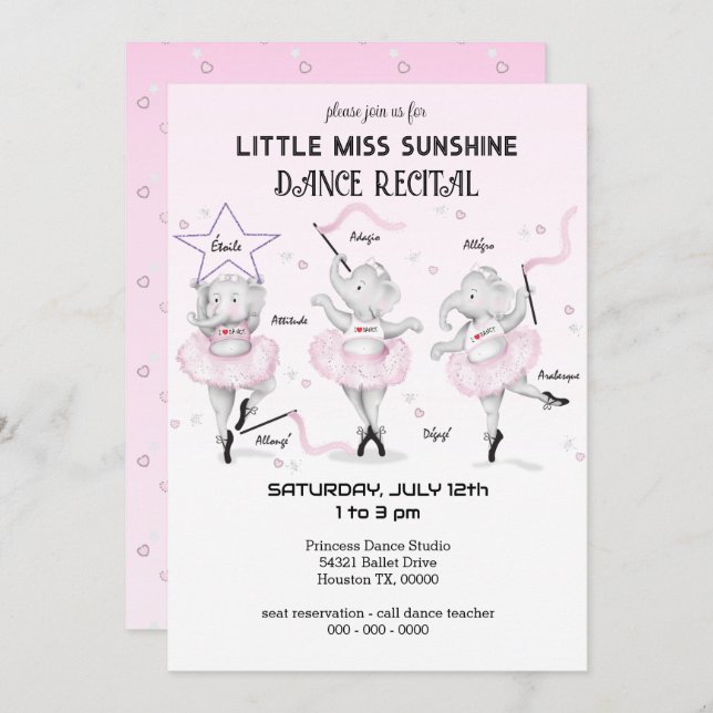 Convite Ballerina Elephant Dance Considerando (Frente/Verso)