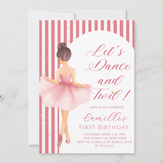 Convite Ballerina Girl birthday Party Invitation (Frente)