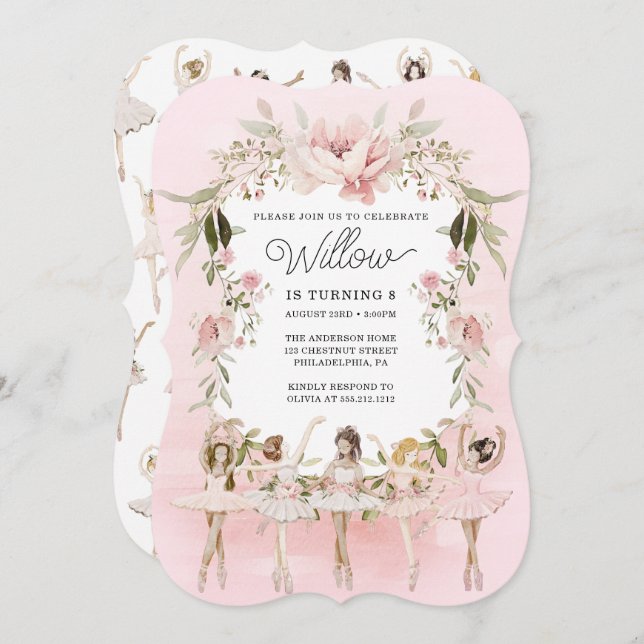 Convite Ballerina Girl Festa de aniversário (Frente/Verso)