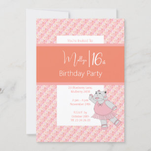 Convite Ballerina Hippo Floral Rosa ilusima Aniversário de