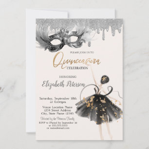 Convite Ballerina Máscara Brilho Gotas Quinceanera