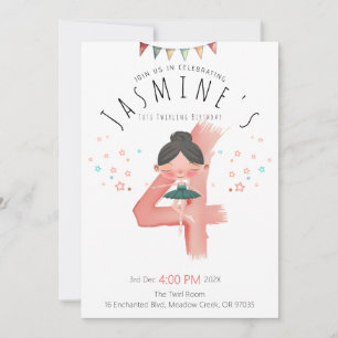 Convite Ballerina Pastel Aniversário de 4 anos Menina 