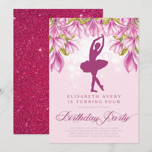Convite Ballerina Pink Birthday (Frente/Verso)