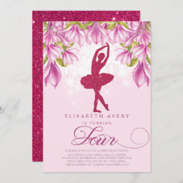 Convite Ballerina Pink Glitter Birthday