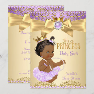 Convite Ballerina Princesa Bebê Chuvada Lilás Ouro Étnico