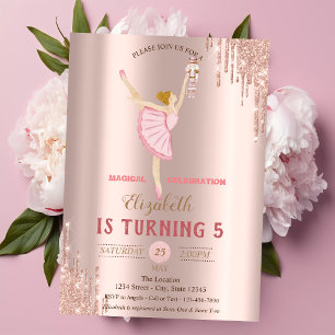 Convite Ballerina Quebra-Nozes Drips Dourado Rosa Aniversá