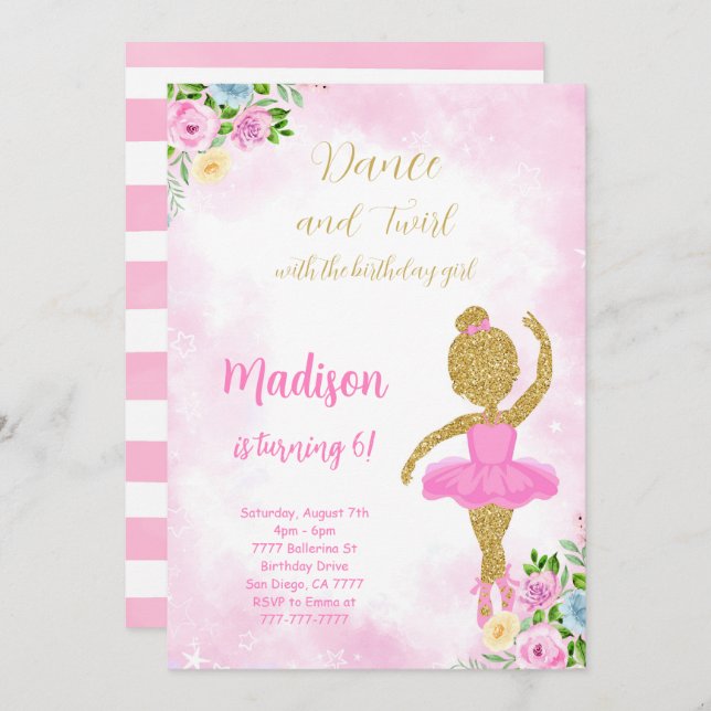 Convite Ballerina Rosa (Frente/Verso)