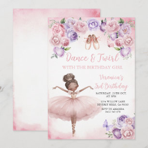 Convite Ballerina Roxa Aniversário de 3 anos