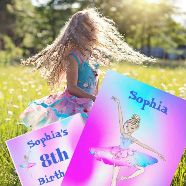 Convite Ballerina Tie Dye Purple Blue Age Aniversário (Criador carregado)