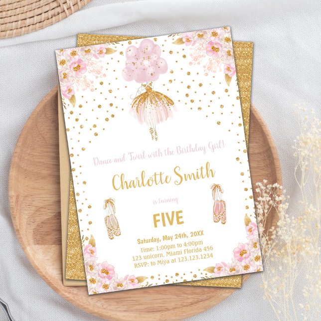 Convite Ballerina, uma luz rosa editável (Pink Glitter Ballerina Birthday Invitations)