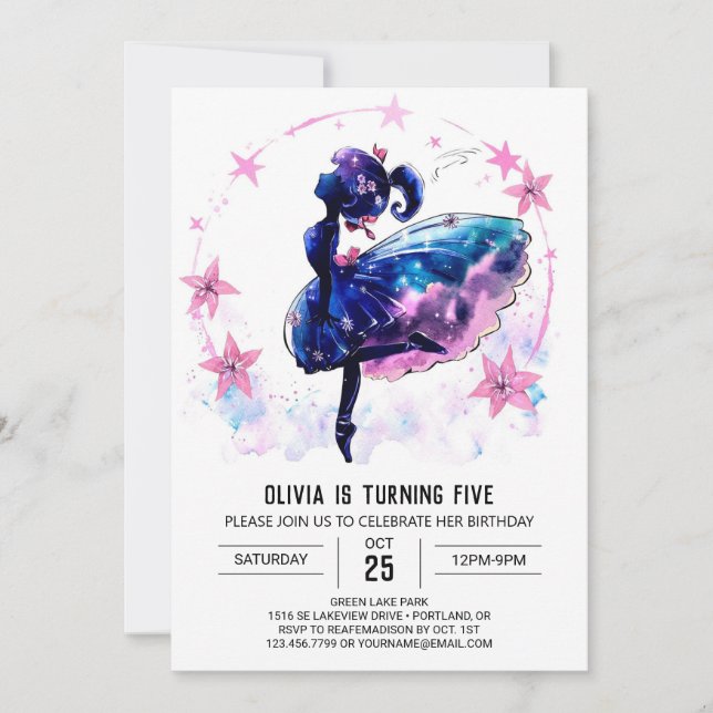 Convite Ballerina Whimsical Imprimível Aniversário (Frente)