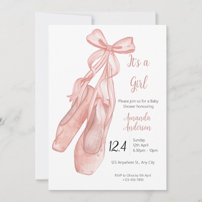Convite Ballet Baby Shower Invitation for Girls (Frente)