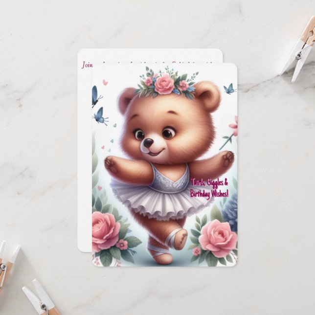 Convite Ballet Bear Birthday Invitation (Frente/Verso In Situ)